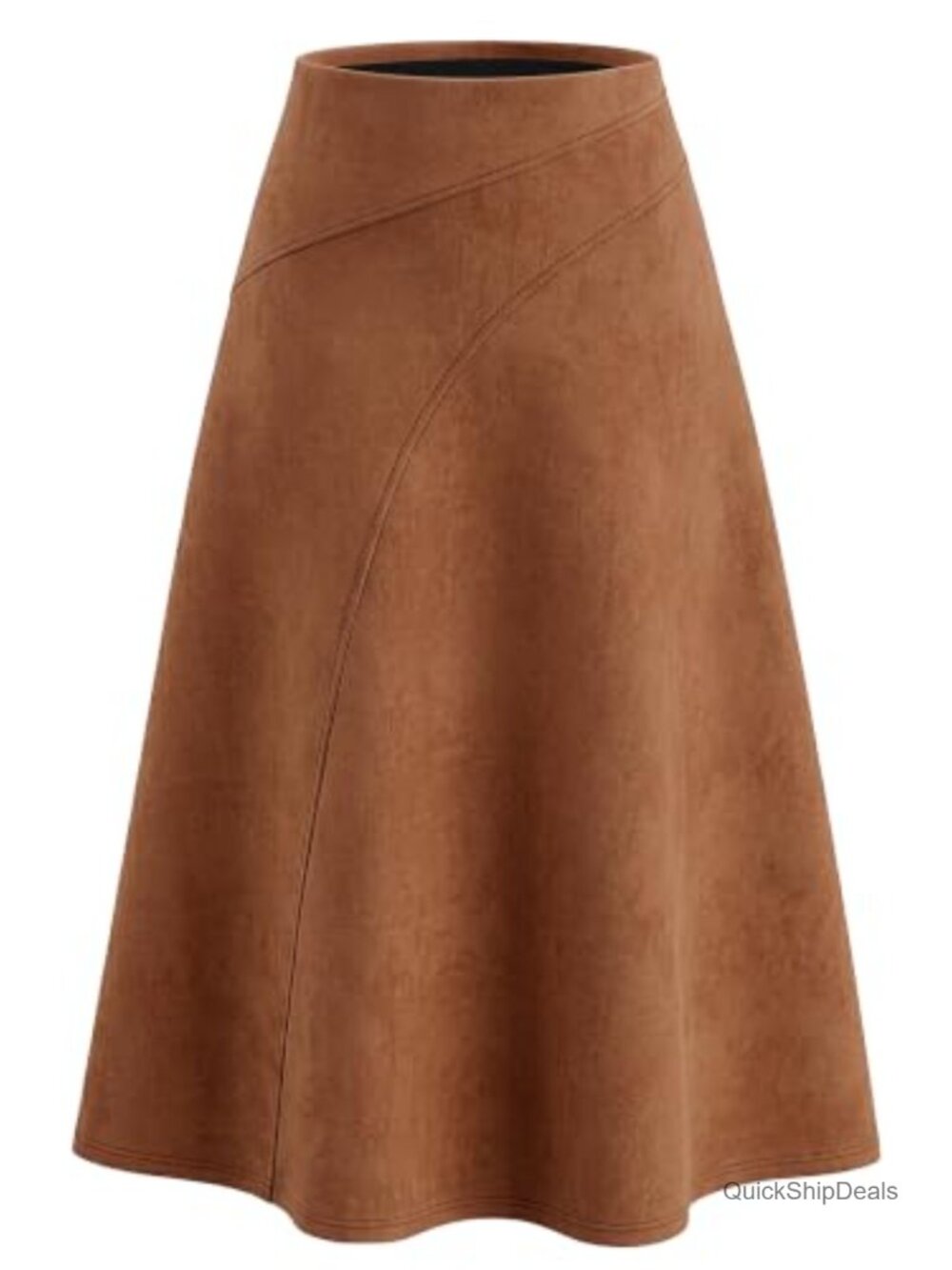 Faux Suede High Waist A-Line Midi Skirt Elegant Work Office